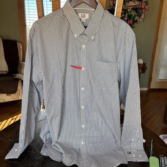 Cutter And Buck Button Down Shirt Men’s XL STRIPED BLACK/White Y2K NEW - Picture 3 of 5